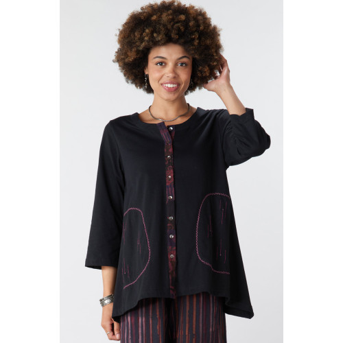 Maneela Cotton Jersey Swing Cardigan - Black/Chindi