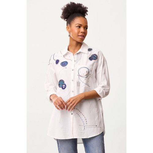 Savani Organic Cotton Embroidered Sampler Shirt - White